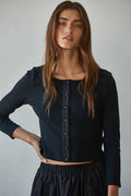 Knit Cotton Spandex Ribbed 3/4 Sleeve Cardigan