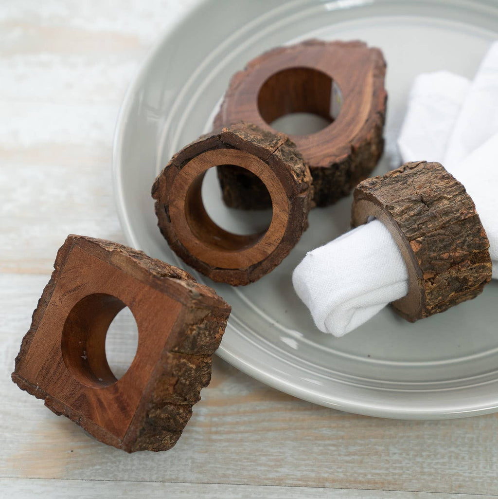 Wood Bark Border Napkin Rings Round Light