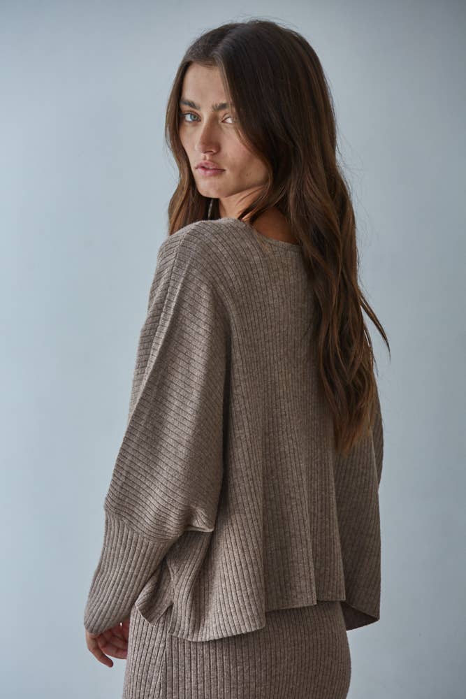 Knit Sweater Ribbed Round Neck Long Sleeve Top