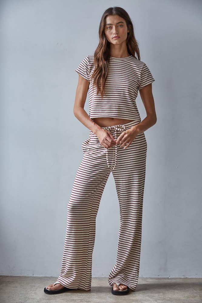 Knit Polyester Cotton Striped Flare Pants