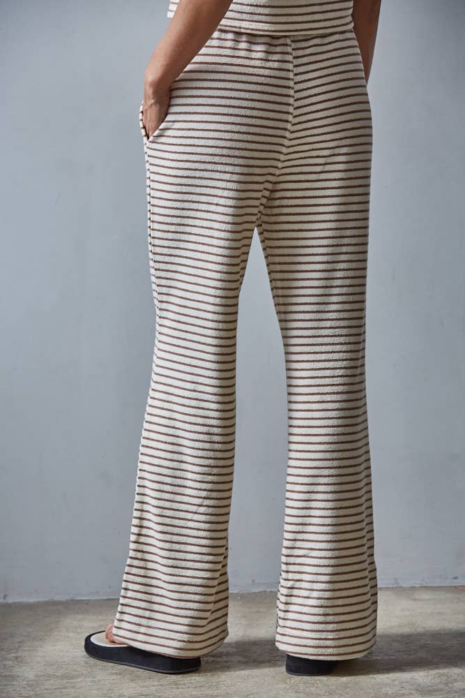 Knit Polyester Cotton Striped Flare Pants