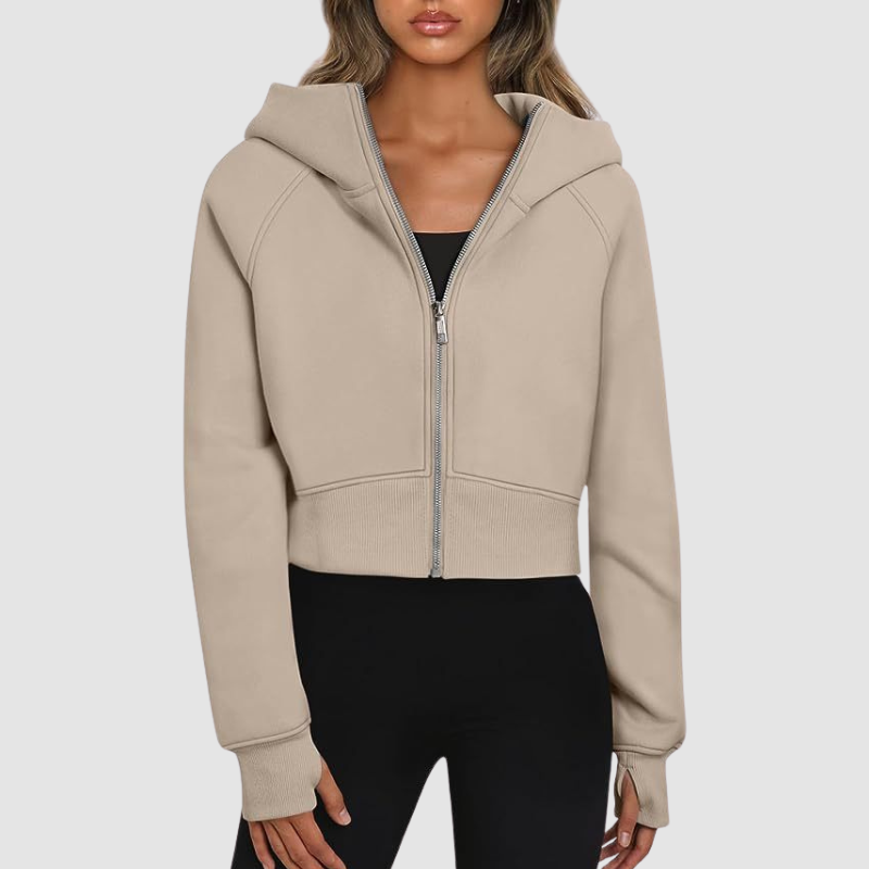 Women's Cropped Zip Up Athleisure Hoodie