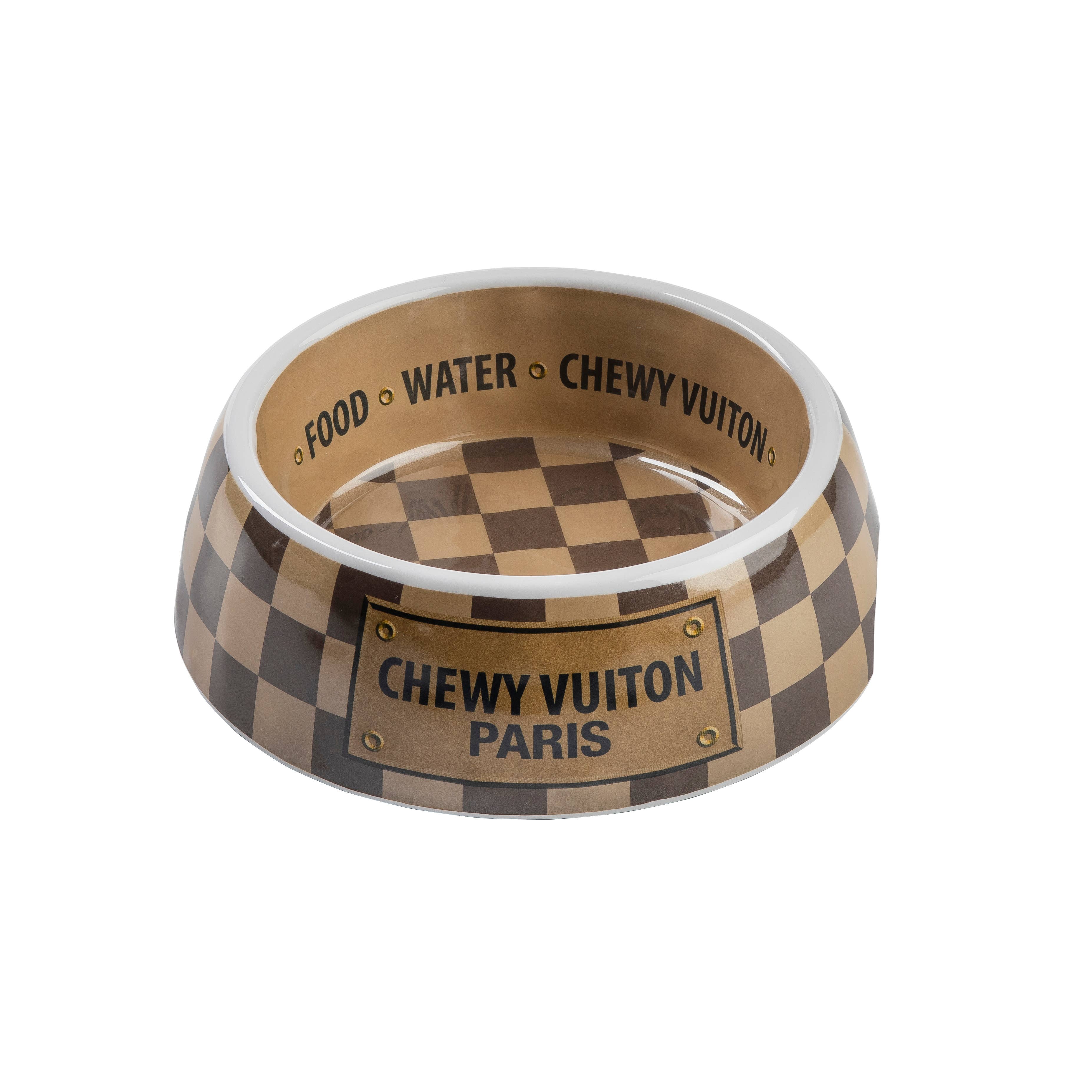 Tan Checker Chewy Vuiton Bowl - Large