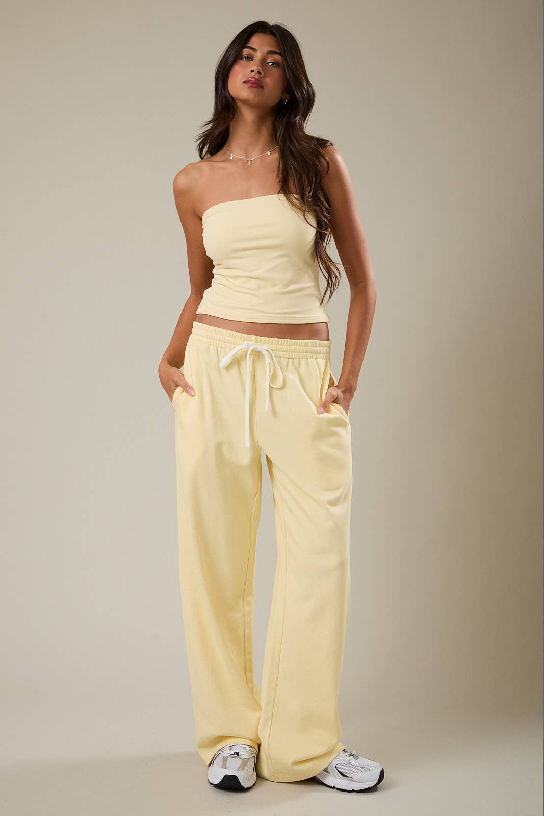 MID-RISE WIDE LEG SWEATPANTS: LT BLUE / S