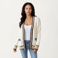 Long Sleeve Button Front Cardigan Top with Contrast Ribbed Trim and Relaxed Fit Open Front Silhouette
