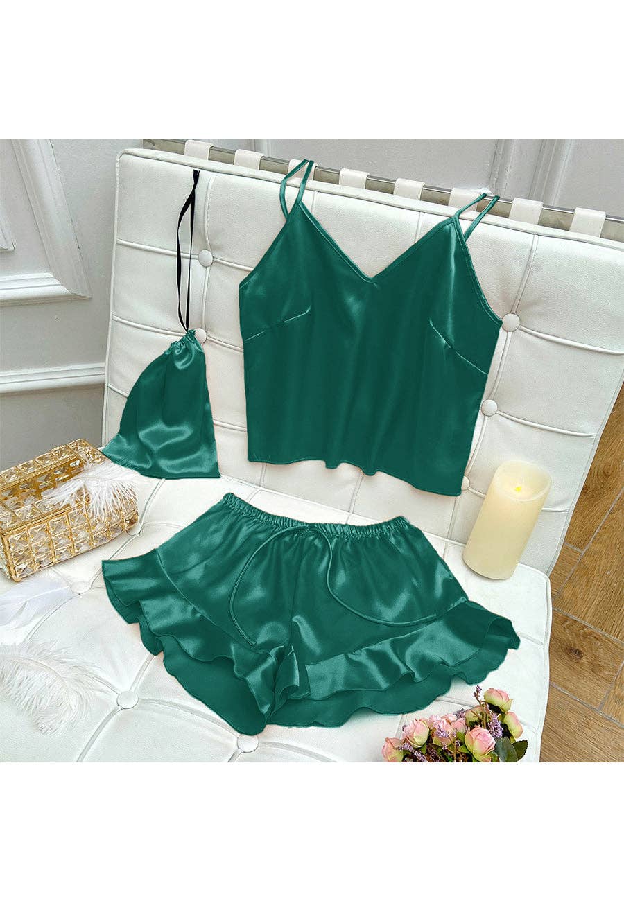 Satin Tank and Ruffle Hem Shorts: Pink