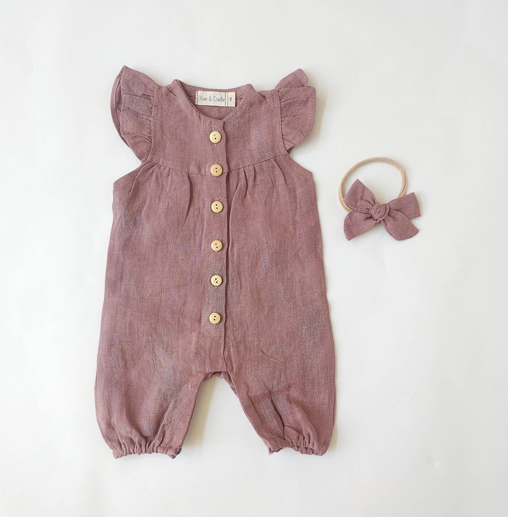 Jennifer Linen Jumper + Bow: Vintage pink