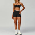 Contrasting Color Sports Bra + High Waist Shorts 2-piece Set