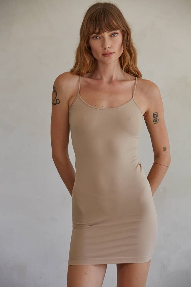 Seamless Cami Spaghetti Strap Sleeveless Slip Dress