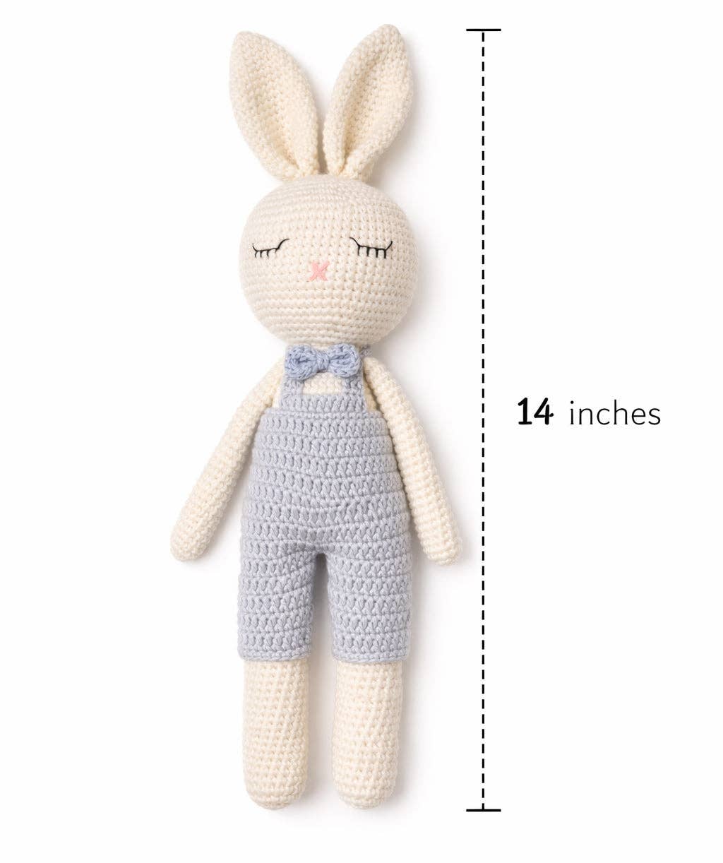 Sleepy Crochet Bunny Doll Standing Ears: Boy bunny Doll w/Gray Pants
