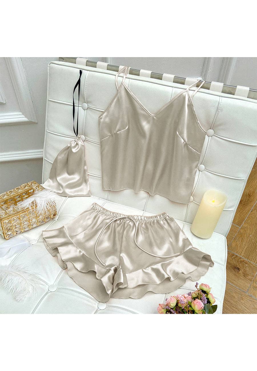 Satin Tank and Ruffle Hem Shorts: Pink