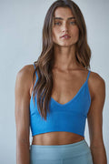 S1003 | Seamless Ribbed Triangle Chest Spaghetti Strap Brami: Brilliant Blue / SM