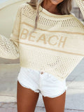 BEACH Hollow Out Knitted Spring Lightweight Dolman Sweater: White / XL