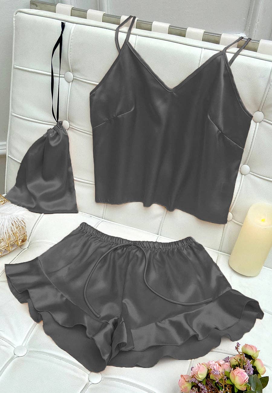 Satin Tank and Ruffle Hem Shorts: Pink