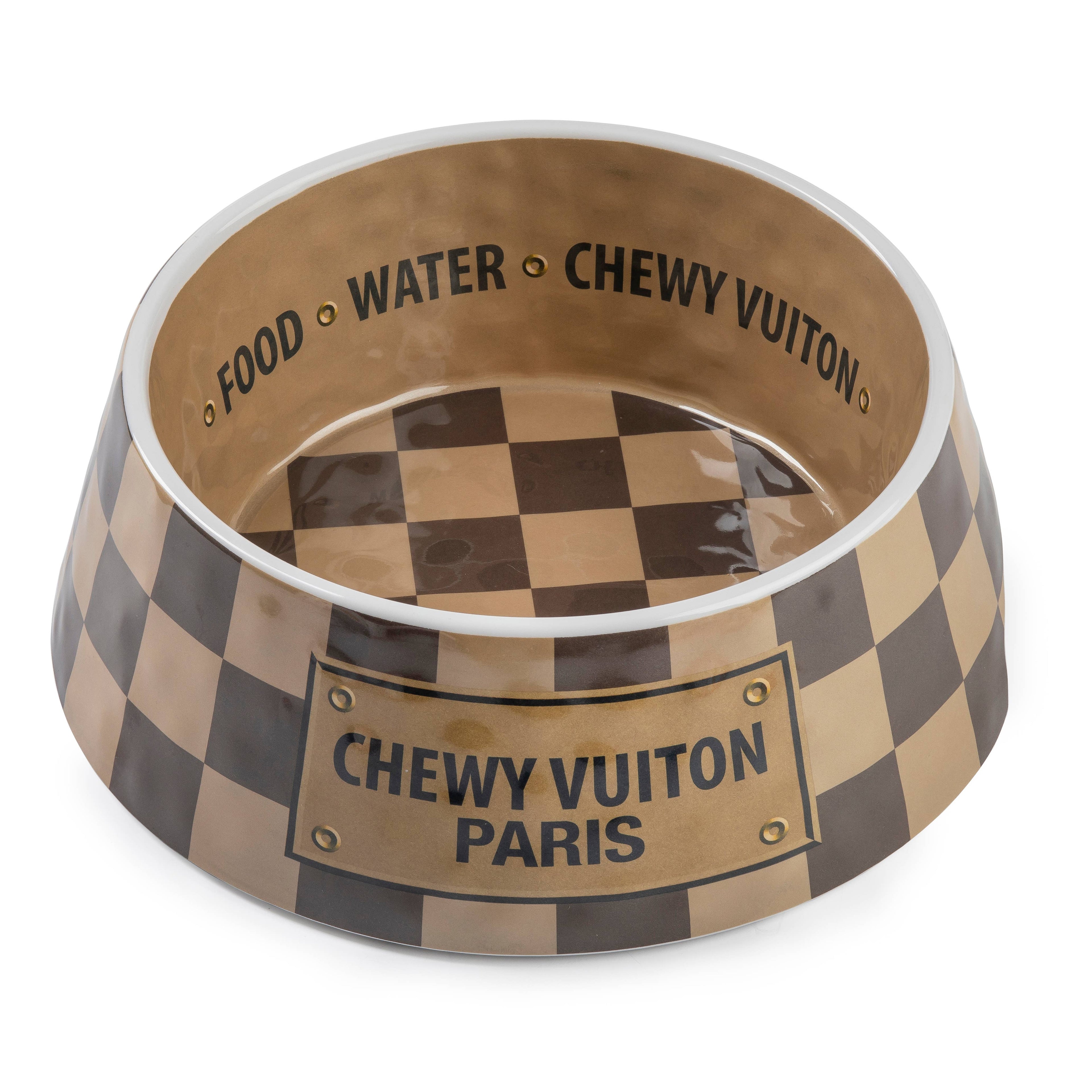 Tan Checker Chewy Vuiton Bowl - Large