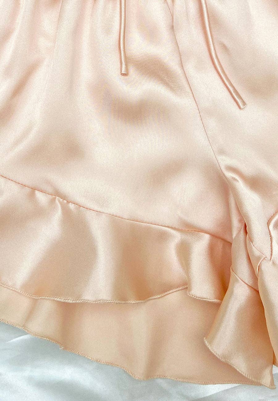 Satin Tank and Ruffle Hem Shorts: Pink