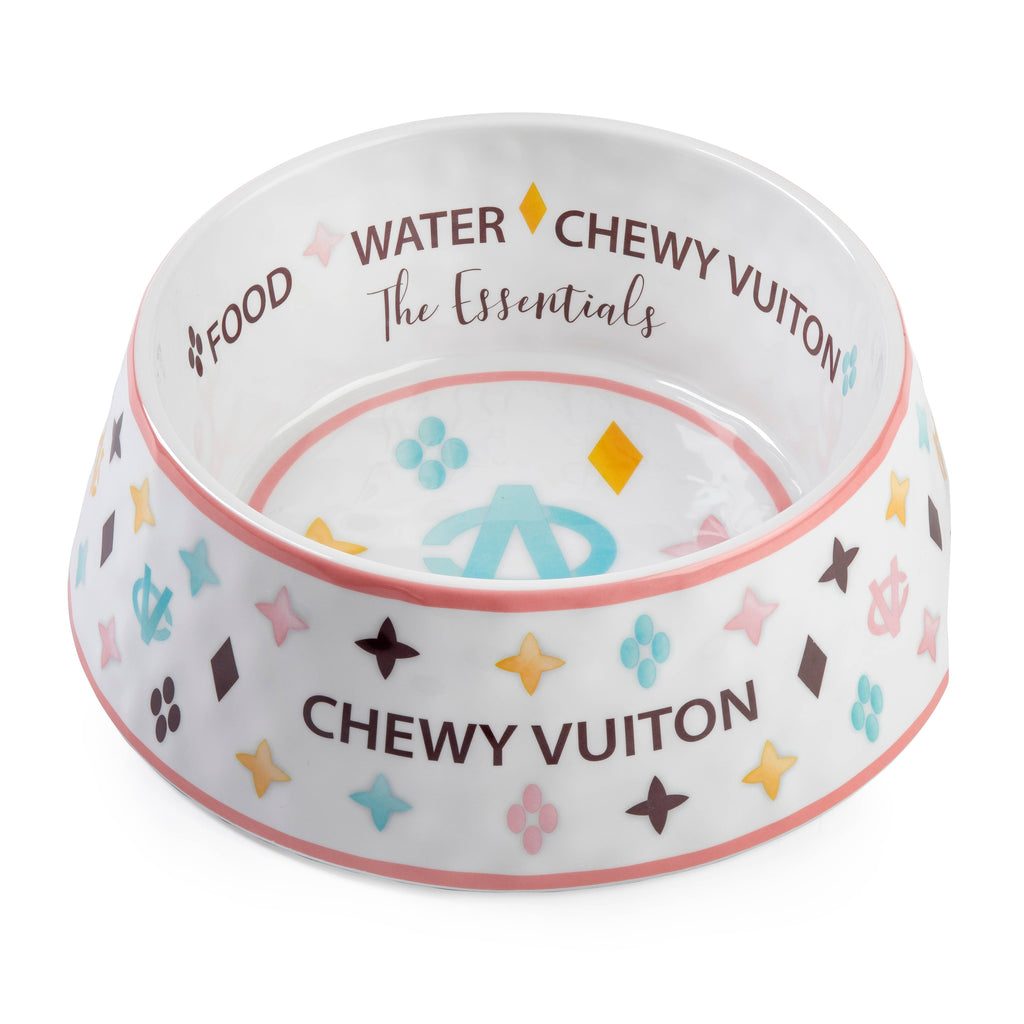 White Chewy Vuiton Dog Bowl - Medium