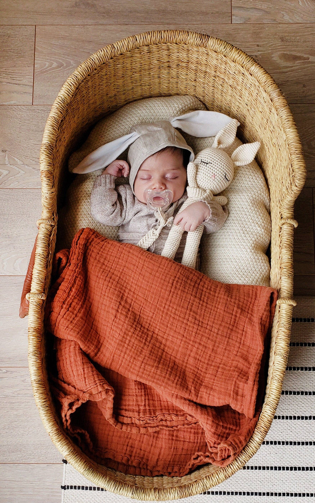 Sleepy Crochet Bunny Doll Standing Ears: Boy bunny Doll w/Gray Pants