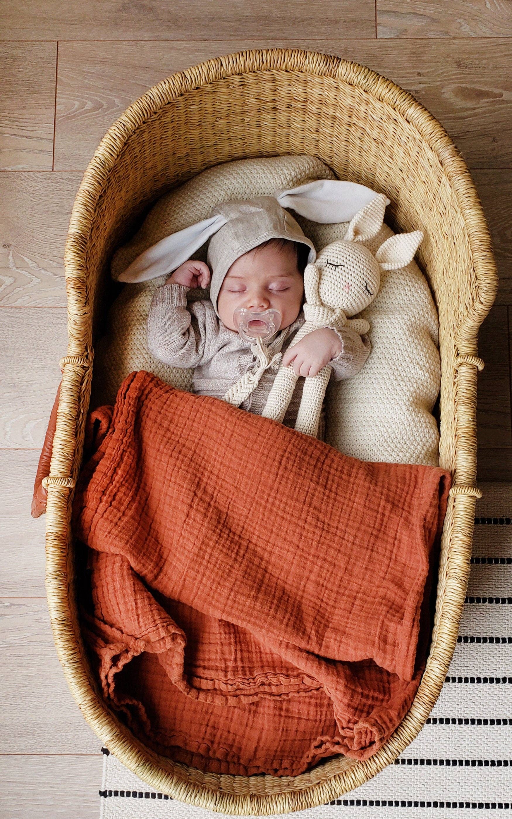 Sleepy Crochet Bunny Doll Standing Ears: Boy bunny Doll w/Gray Pants