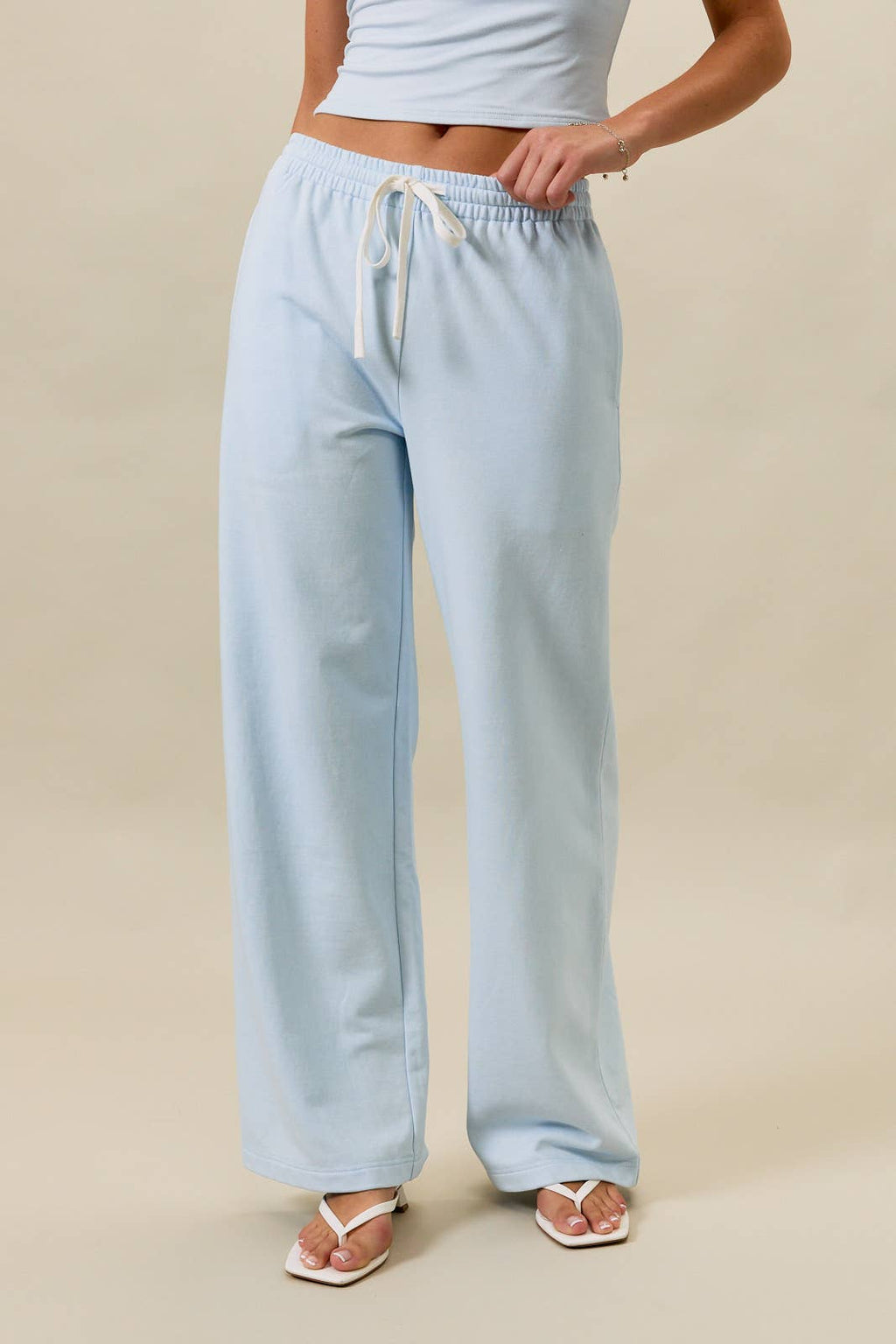 MID-RISE WIDE LEG SWEATPANTS: LT BLUE / L