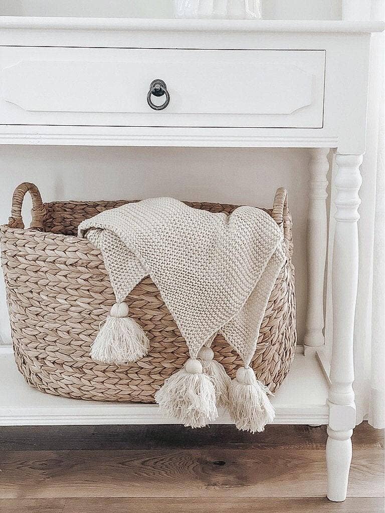 Knit Throw Blanket - Knit Throw Blanket With Tassels | Cozy: Cream