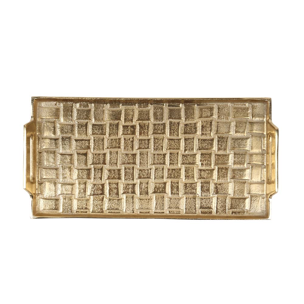 Gold Rectangular Woven Serving Tray with Handles -SM