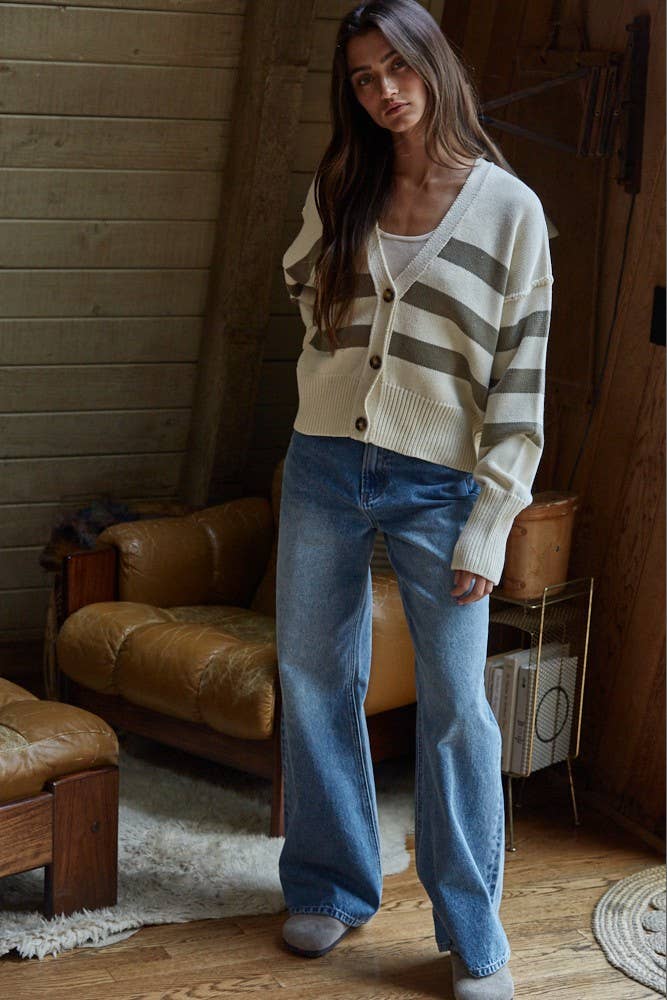 Knit Sweater Striped Button Down Cardigan