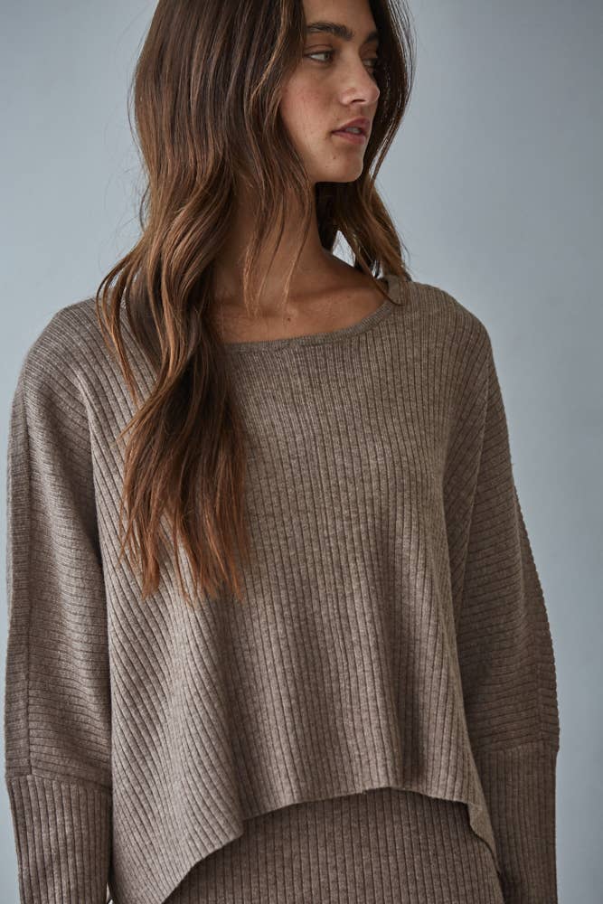 Knit Sweater Ribbed Round Neck Long Sleeve Top
