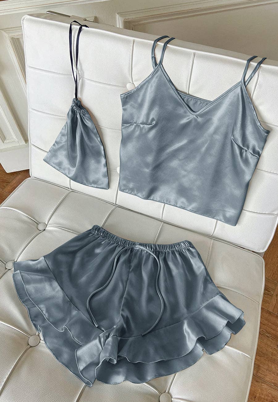 Satin Tank and Ruffle Hem Shorts: Pink