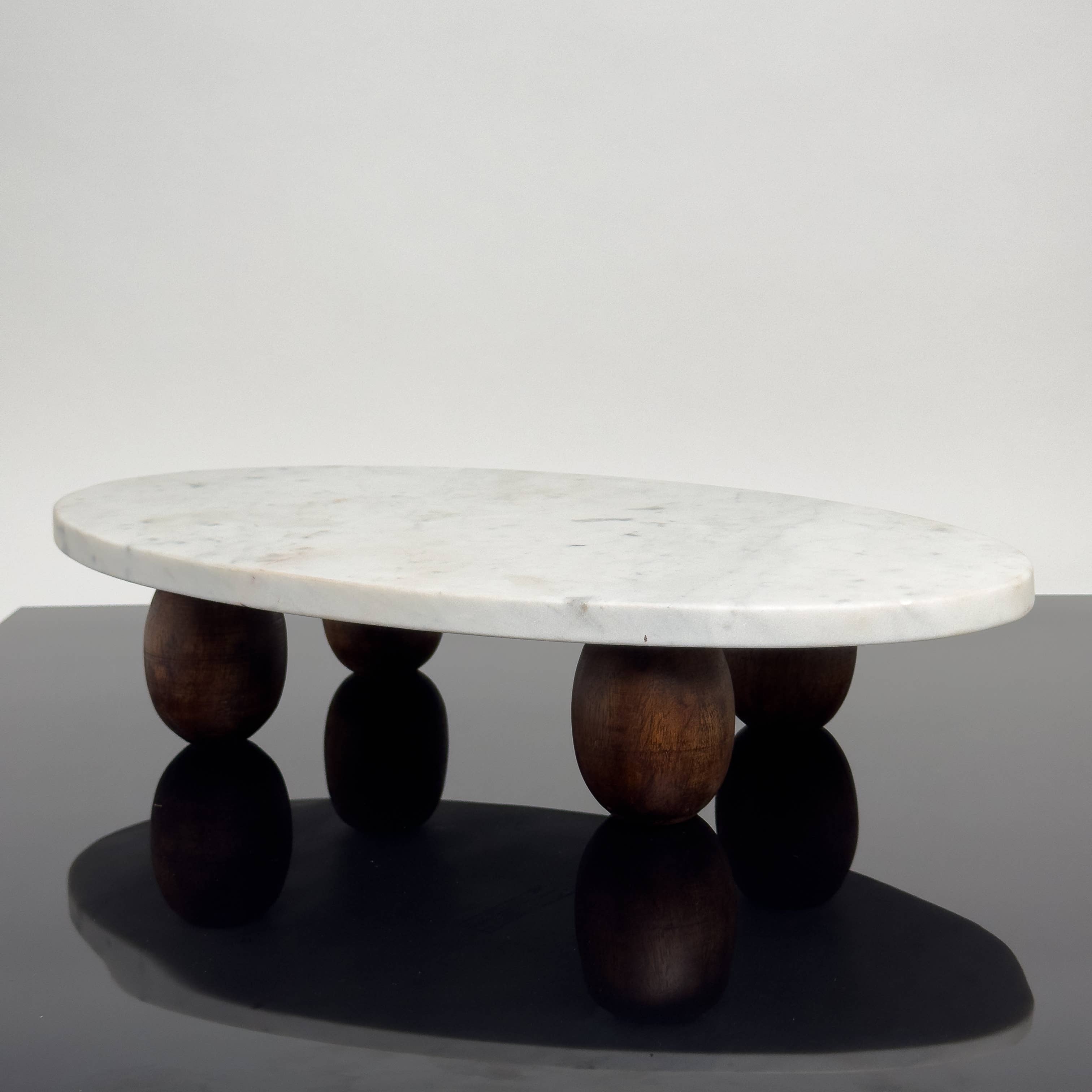 White Marble Cake Stand w/ Wood Feet