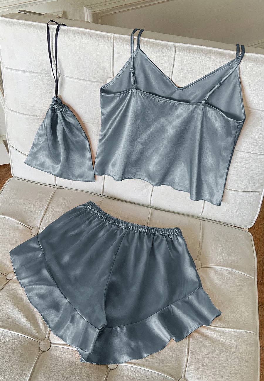 Satin Tank and Ruffle Hem Shorts: Pink