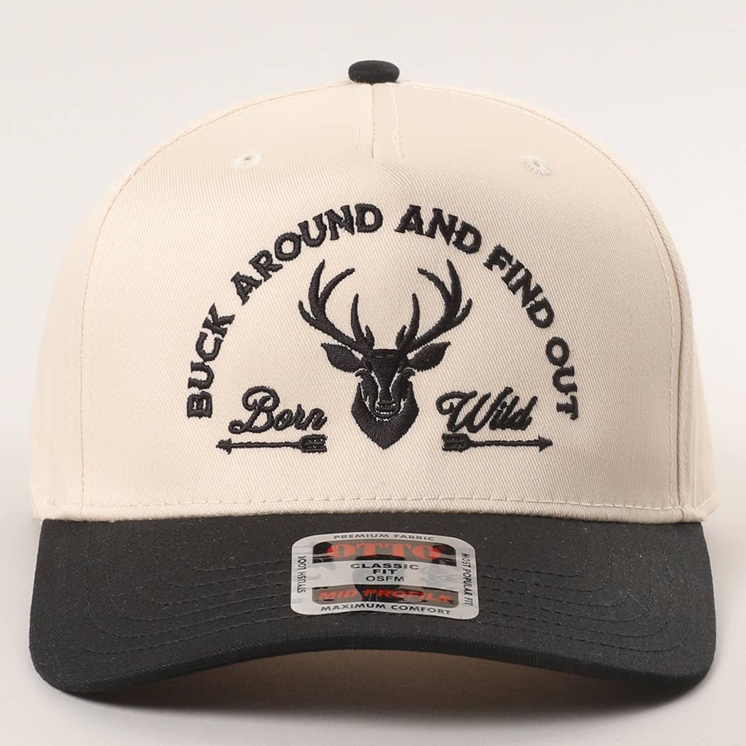 Buck Around And Find Out Embroidered Trucker Hat: BLK/NATL / One Size