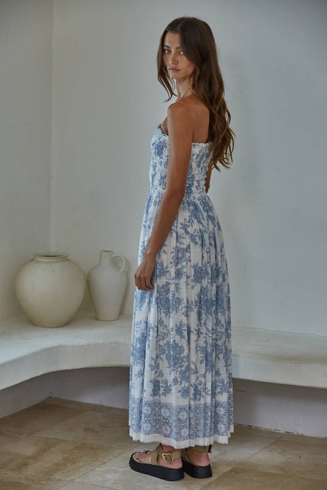 Floral Strapless Midi Dress