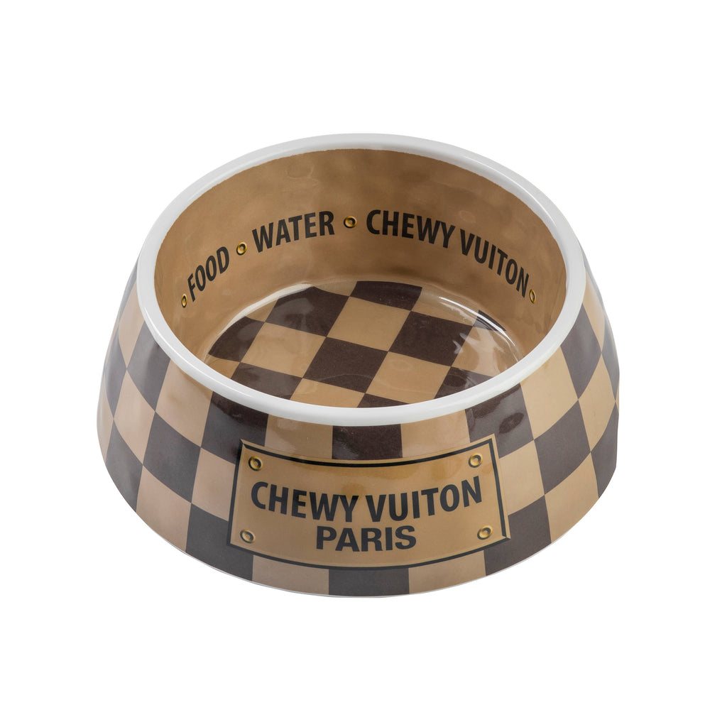 Tan Checker Chewy Vuiton Bowl - Large
