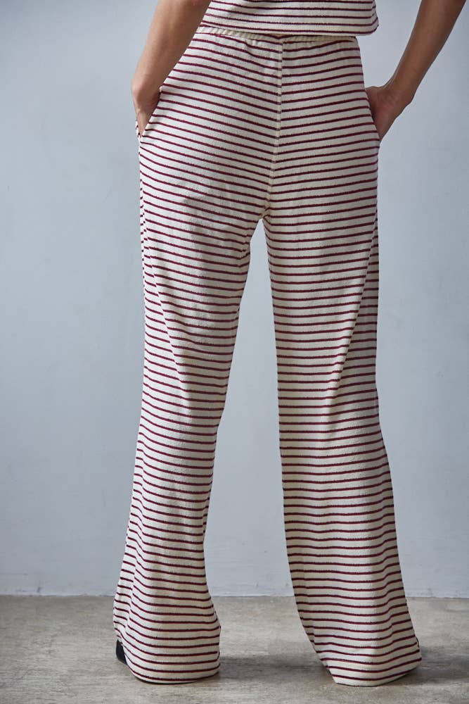 Knit Polyester Cotton Striped Flare Pants