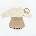 Cream Heart Romper Set: 2pc Romper +Bow