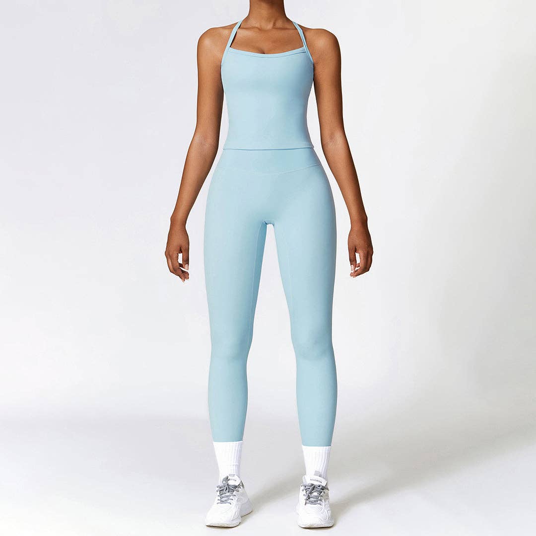 Brush Cross-back Top & high waist Fitness leggings 2 piece Set