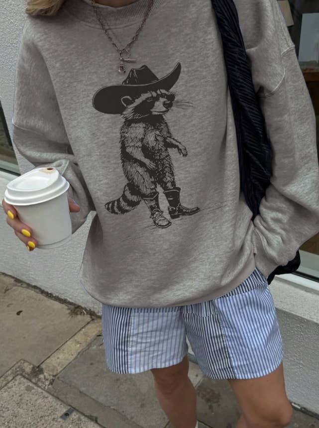 Southern Cowboy Spirit Raccoon print crew sweatshirt
