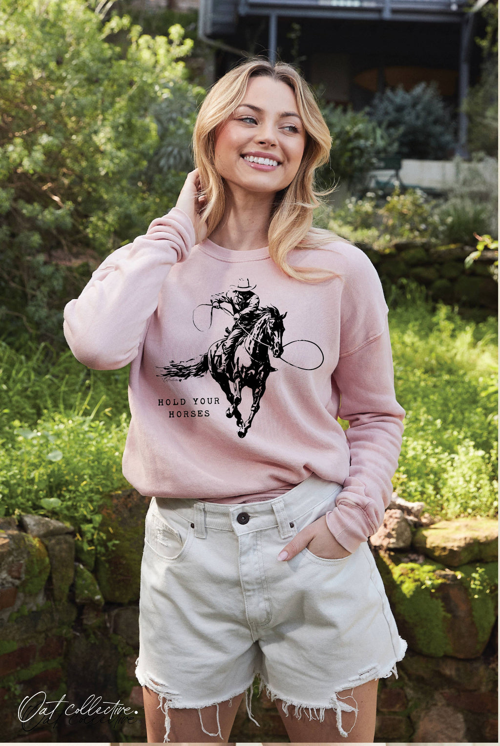 HOLD YOUR HORSES Mineral Graphic Sweatshirt: SOFT PINK