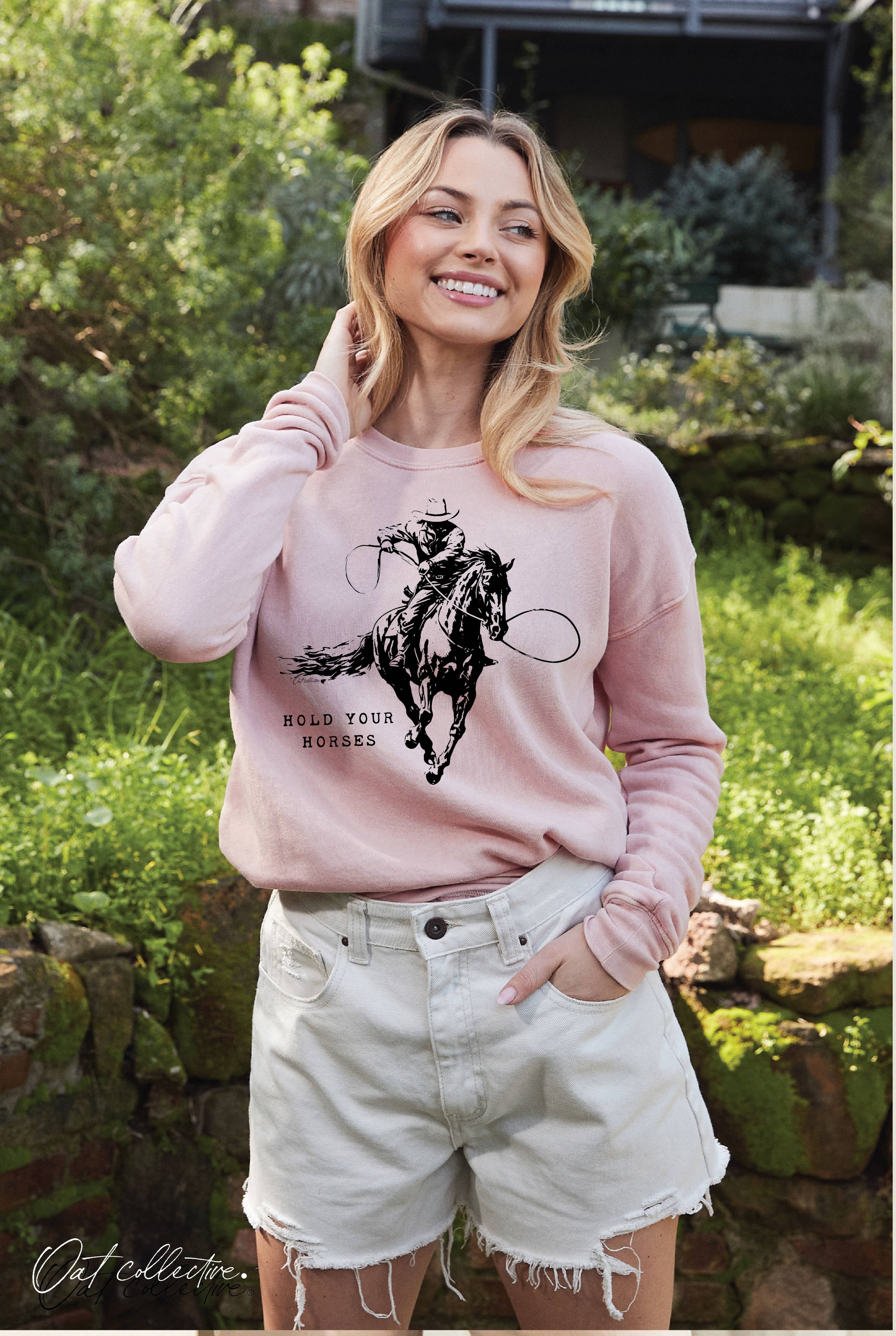 HOLD YOUR HORSES Mineral Graphic Sweatshirt: SOFT PINK