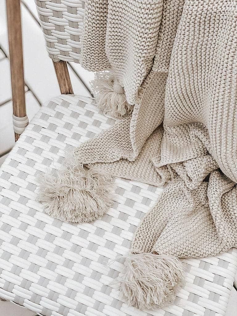 Knit Throw Blanket - Knit Throw Blanket With Tassels | Cozy: Grey