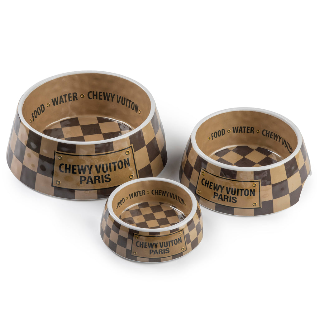 Tan Checker Chewy Vuiton Bowl - Large