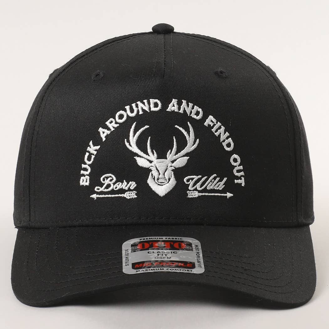 Buck Around And Find Out Embroidered Trucker Hat: BLK/NATL / One Size